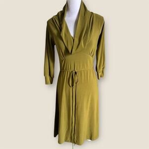 y2k bcbgmaxazria stretchy midi dress cowl neck tie waist in olive size small